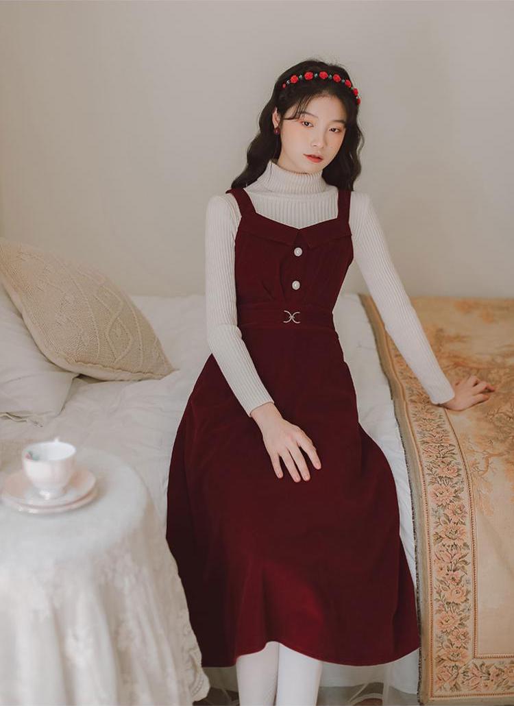 Corduroy Pearl Cami Midi Dress (2 Colors)