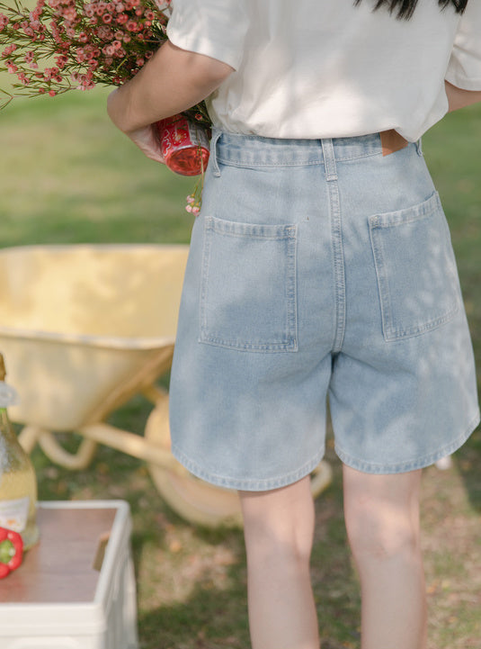 Little Tulip Embroidered Shorts (Light Denim)