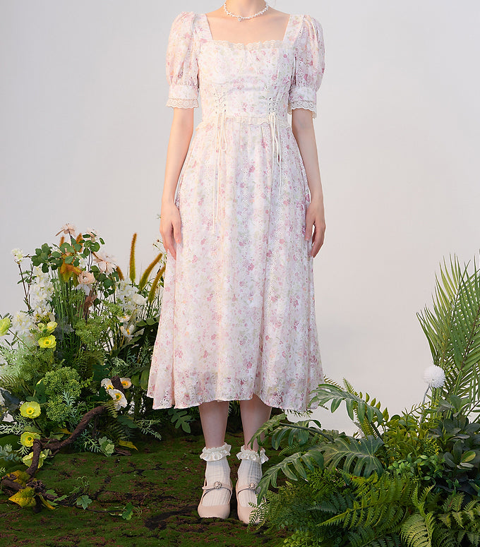 Flower Blossom Lace Up Midi Dress (2 Colors)