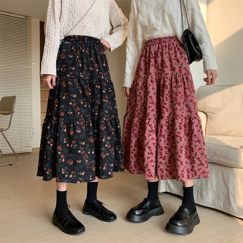 Rose Corduroy Tiered Midi Skirt (3 Colors)