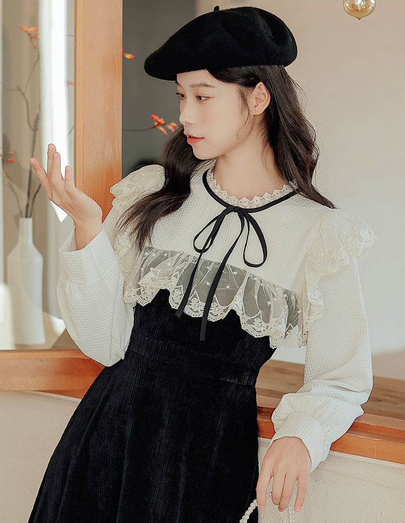 Square Lace High Neck Sweater Dress (2 Colors)