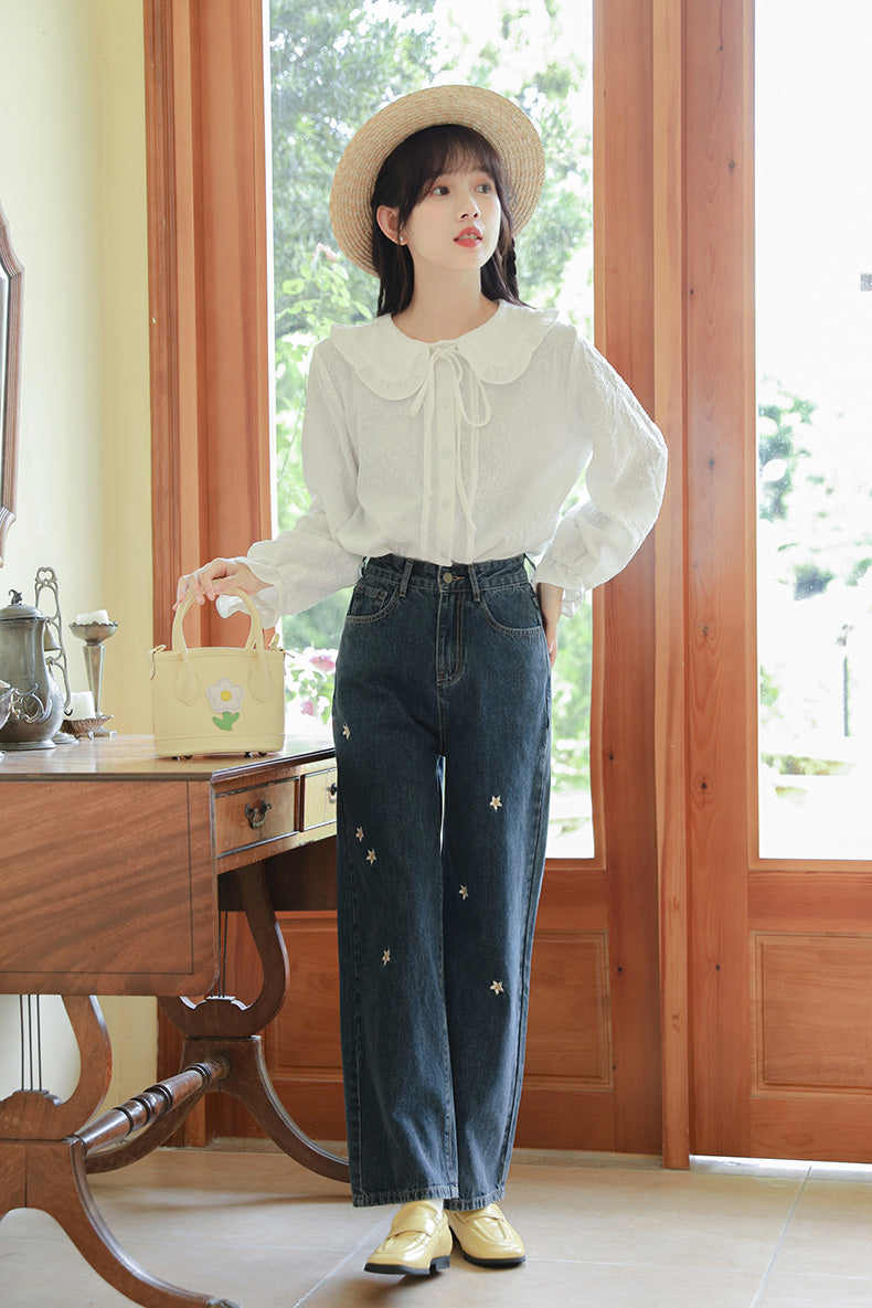 Raining Daisies Embroidered Jeans (Dark Denim)