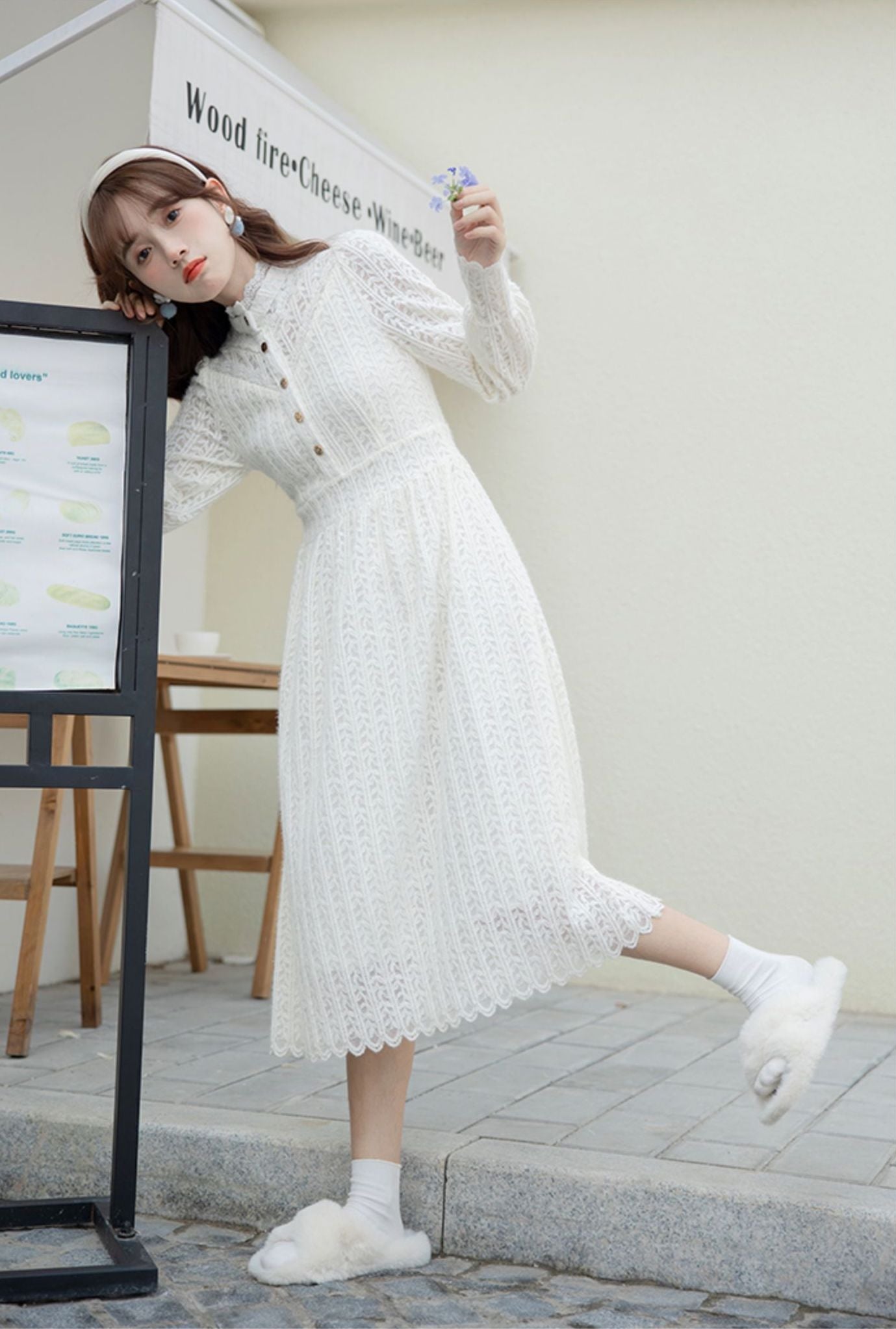 Lace & Vines Midi Dress (White)