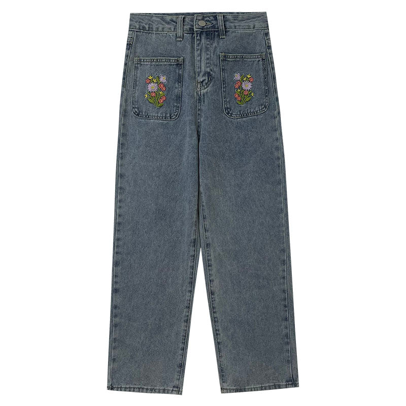 Embroidered Floral Pocket Jeans (Light Denim)