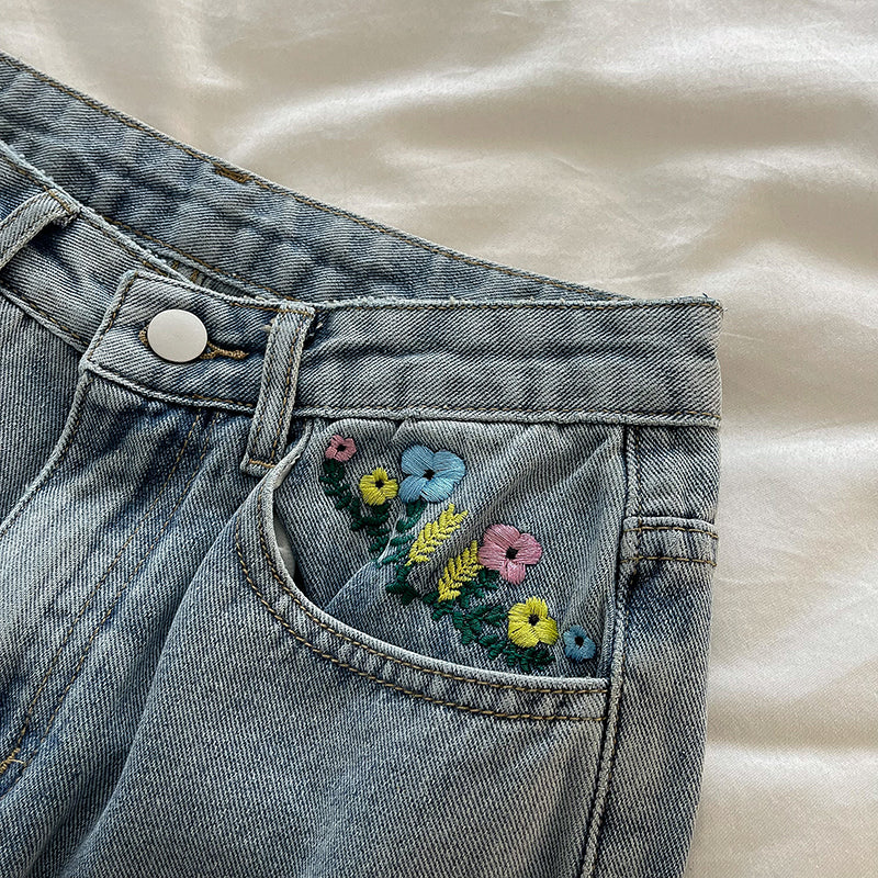Peek-A-Boo Embroidered Jeans (Light Denim)