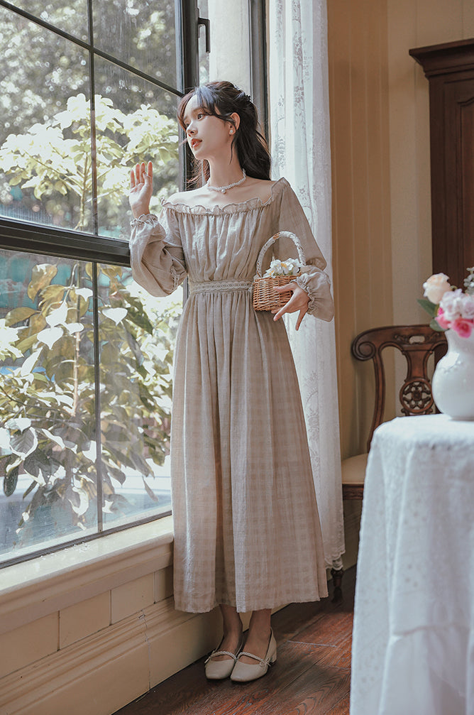 Country Corset Midi Dress (Beige/Olive)