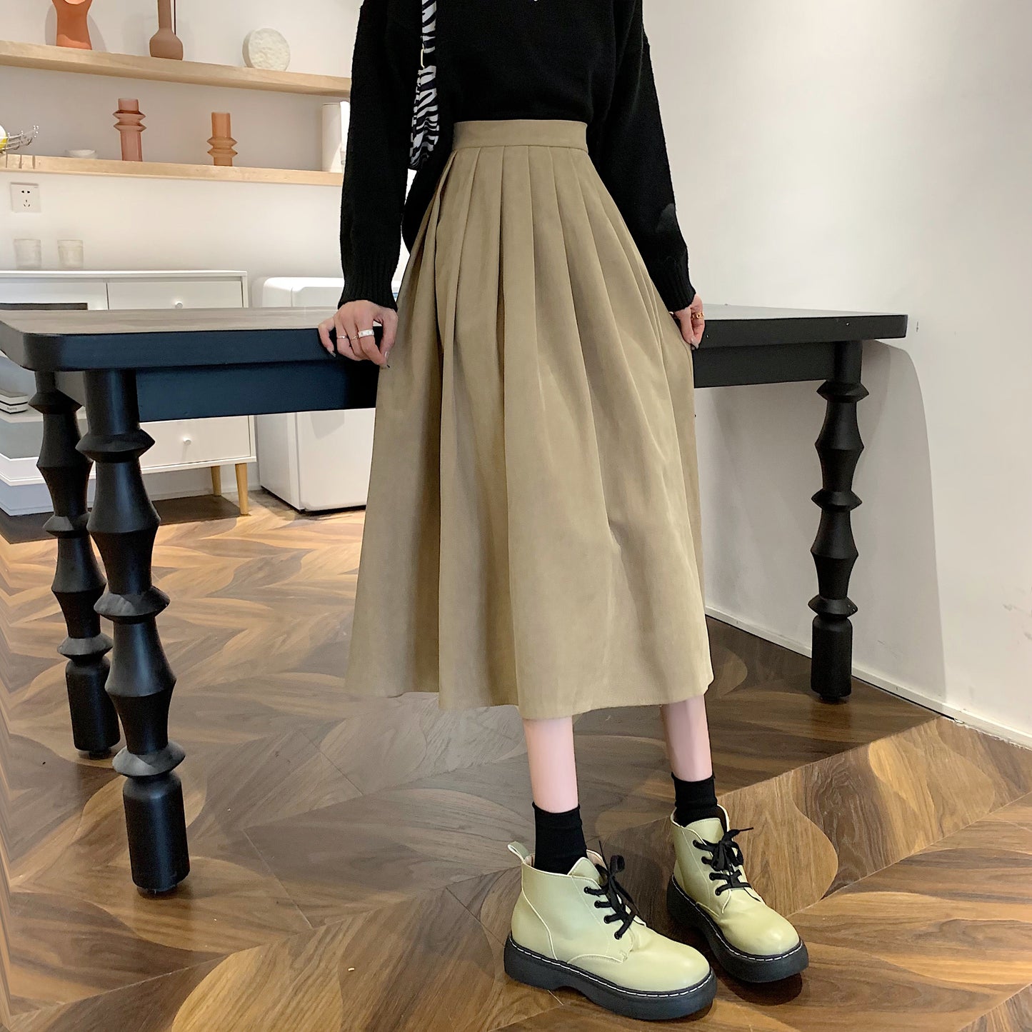 Corduroy Suede Midi Skirt (5 Colors)