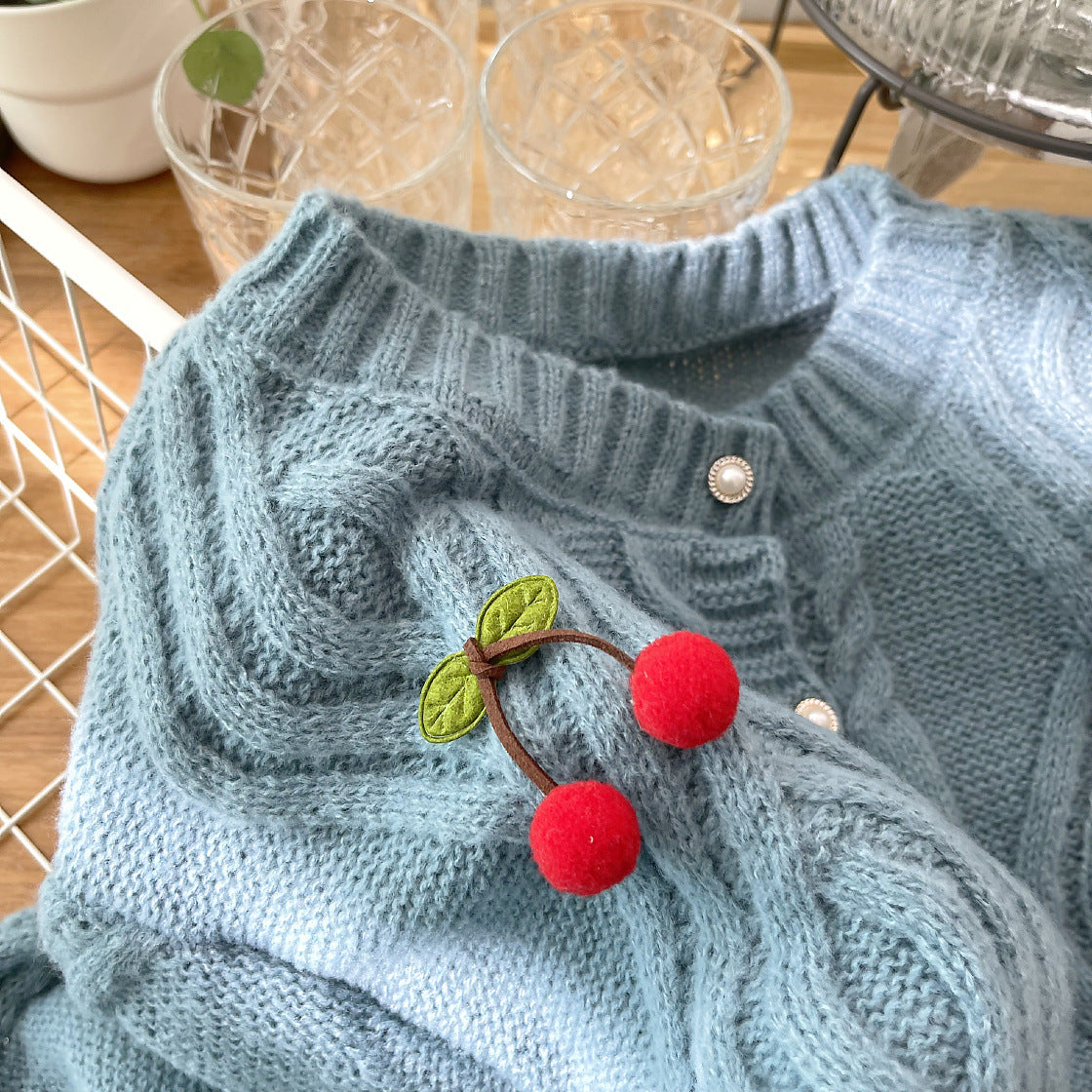 Cherry Pom Pom Cropped Cardigan (4 Colors)