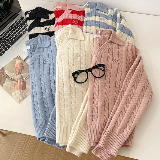 Cable Knit Polo Sweater (6 Colors)