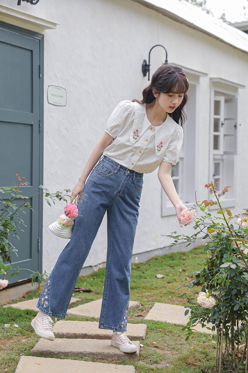 Tulip Tips Embroidered Jeans (2 Colors)