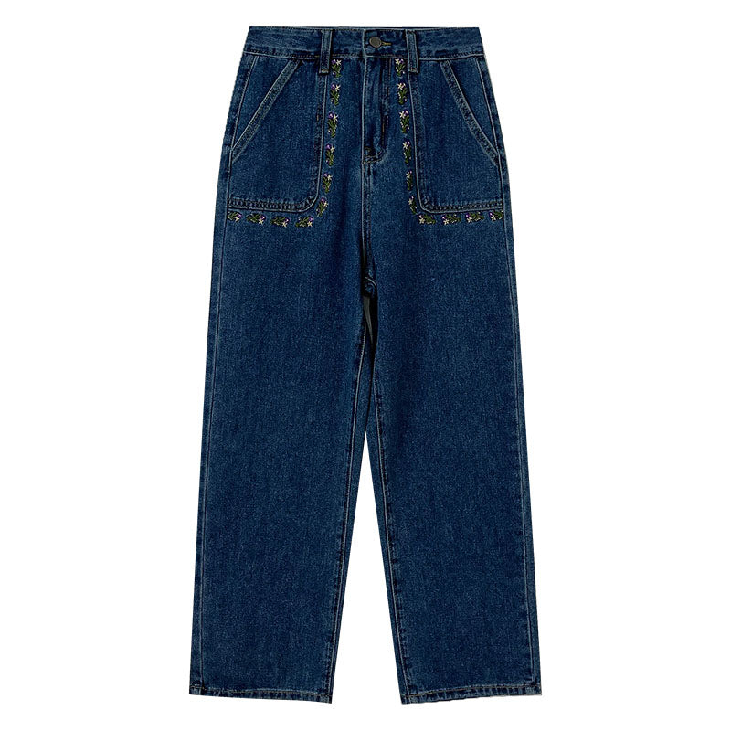 Retro Amethyst Floral Pocket Jeans (Medium Denim)