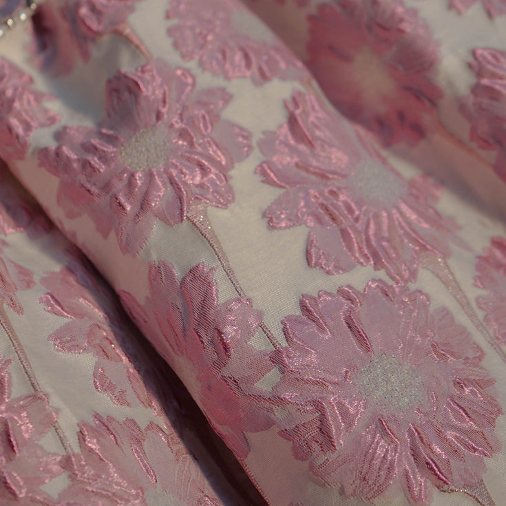 Puff Sleeve Daisy Jacquard Dress (Pink)
