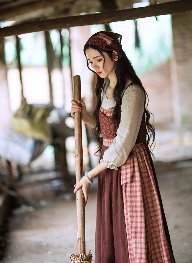 Patchwork Village Dress (Brown/Red)