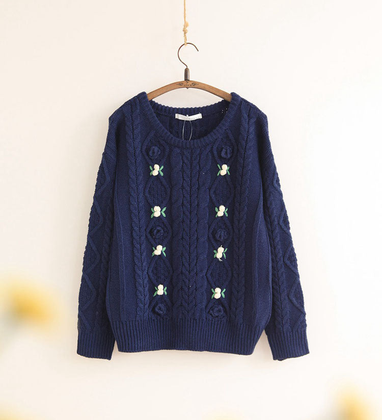 Sweet Rose Cable Knit Sweater (3 Colors)
