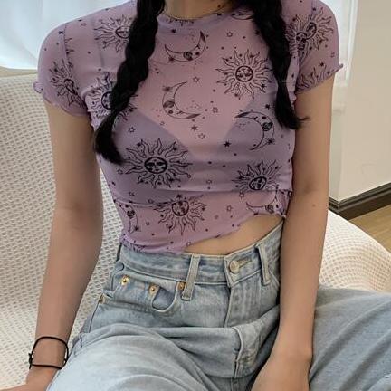 Celestial Mesh Crop Top (Purple)