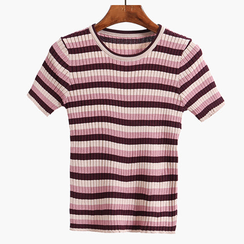 Colorblock Stripe Ribbed Tee (2 Colors)