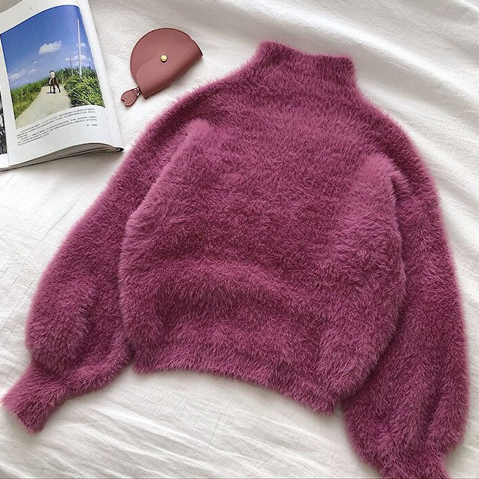 Fuzzy High Neck Sweater (6 Colors)