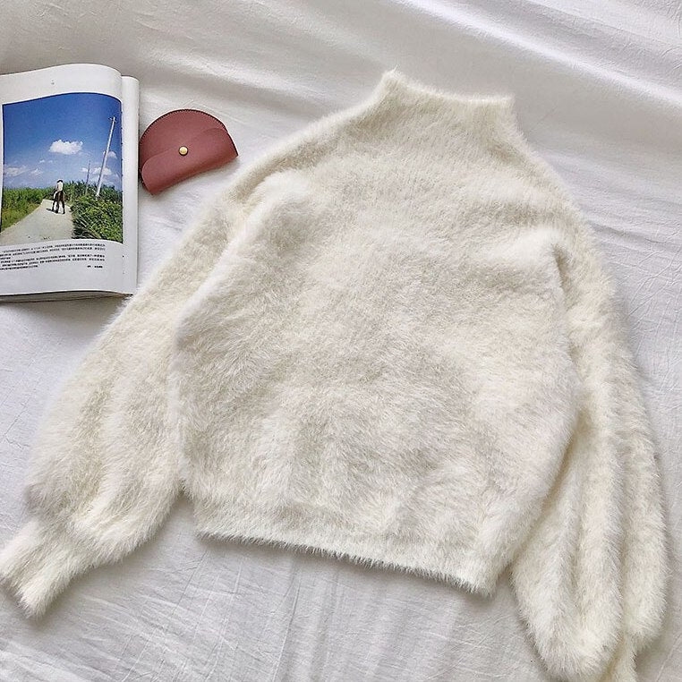 Fuzzy High Neck Sweater (6 Colors)