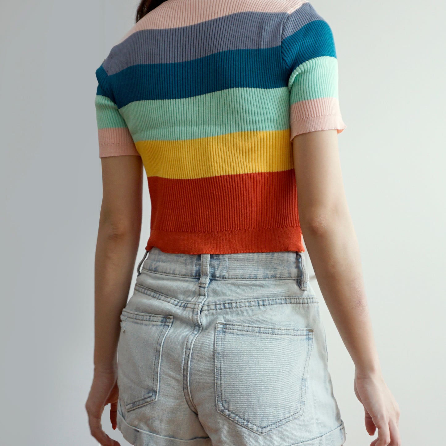 Rainbow Mock Neck Shirt (Pink/Yellow)