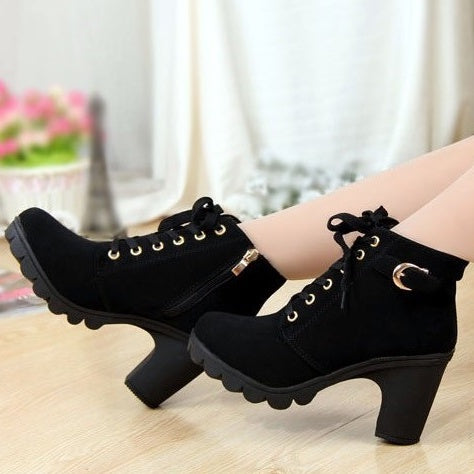 Buckle Lace Up Booties (Black)