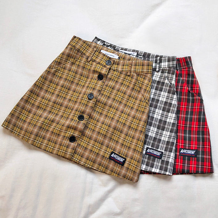 Button Up Plaid Skirt (3 Colors)