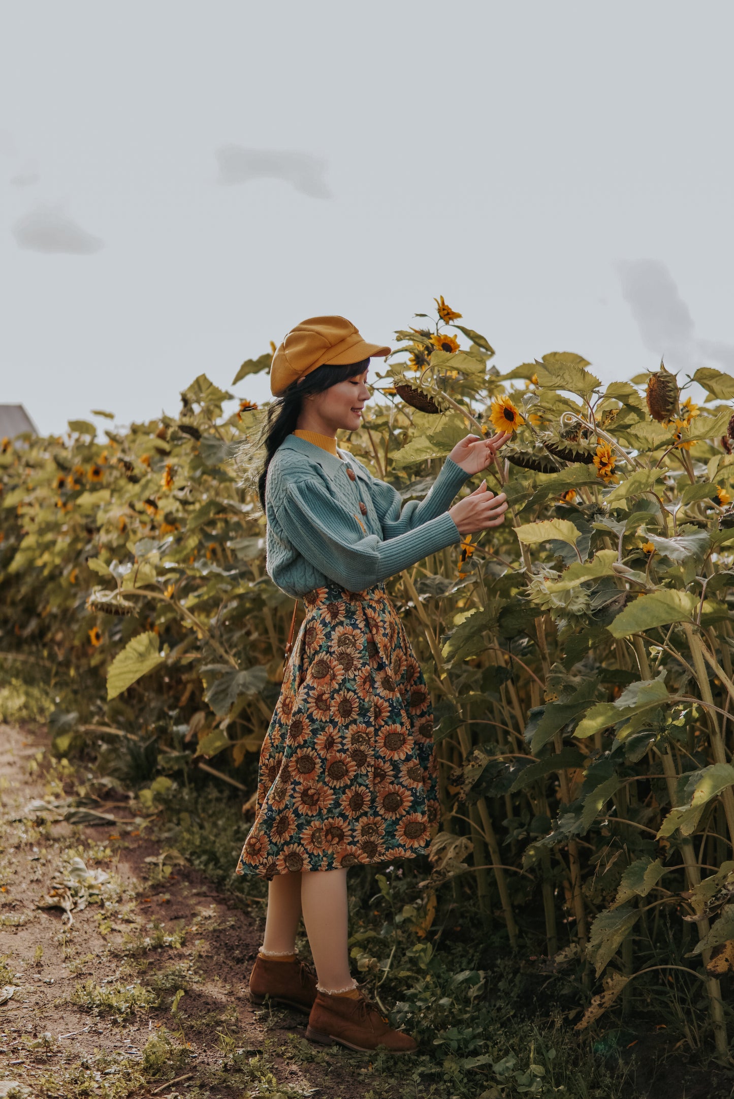 Sunflower Jacquard Midi Skirt (Blue/Yellow)