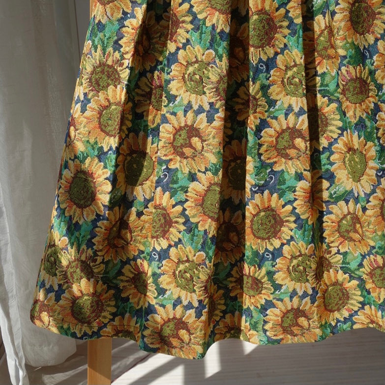 Sunflower Jacquard Midi Skirt (Blue/Yellow)
