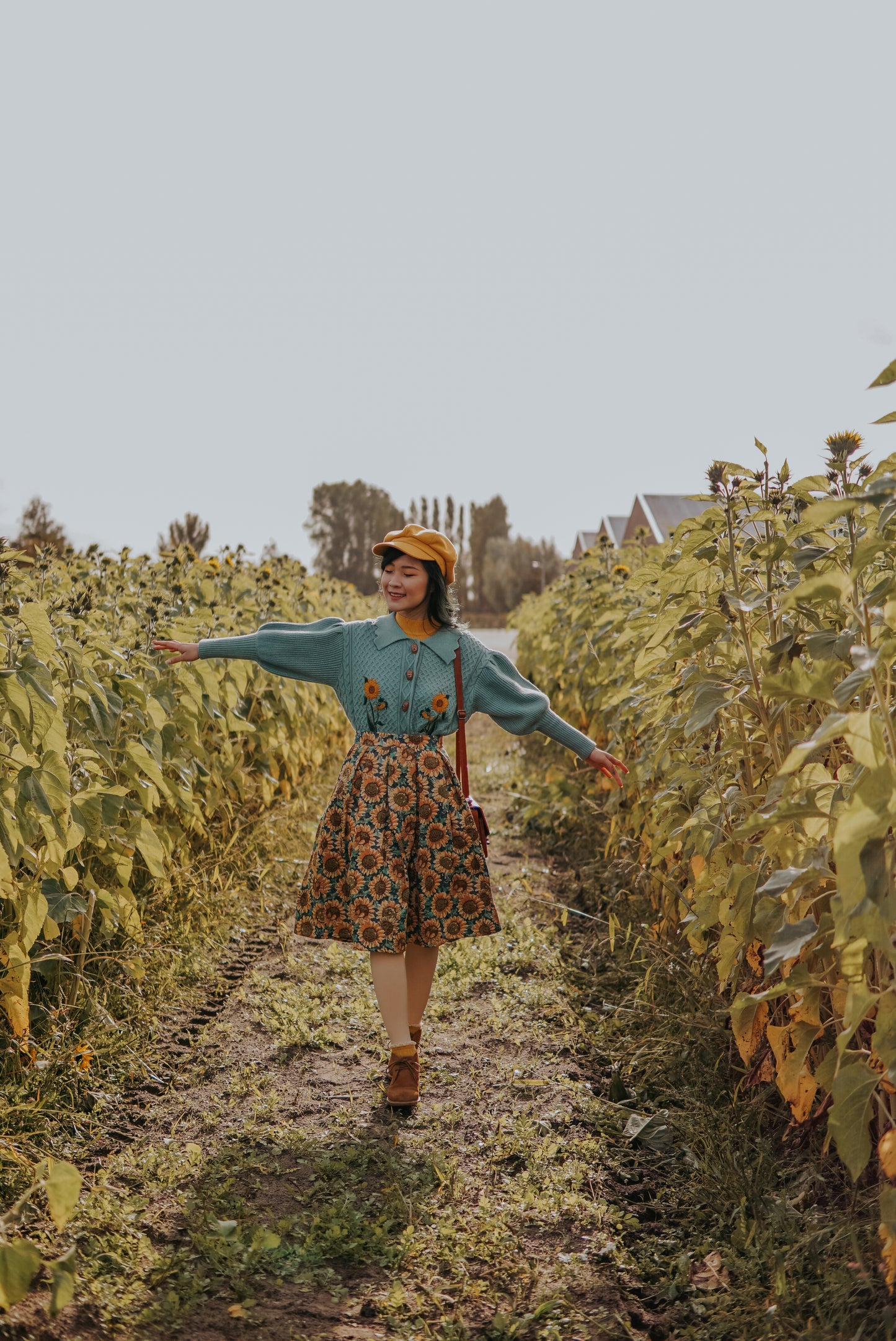 Sunflower Jacquard Midi Skirt (Blue/Yellow)