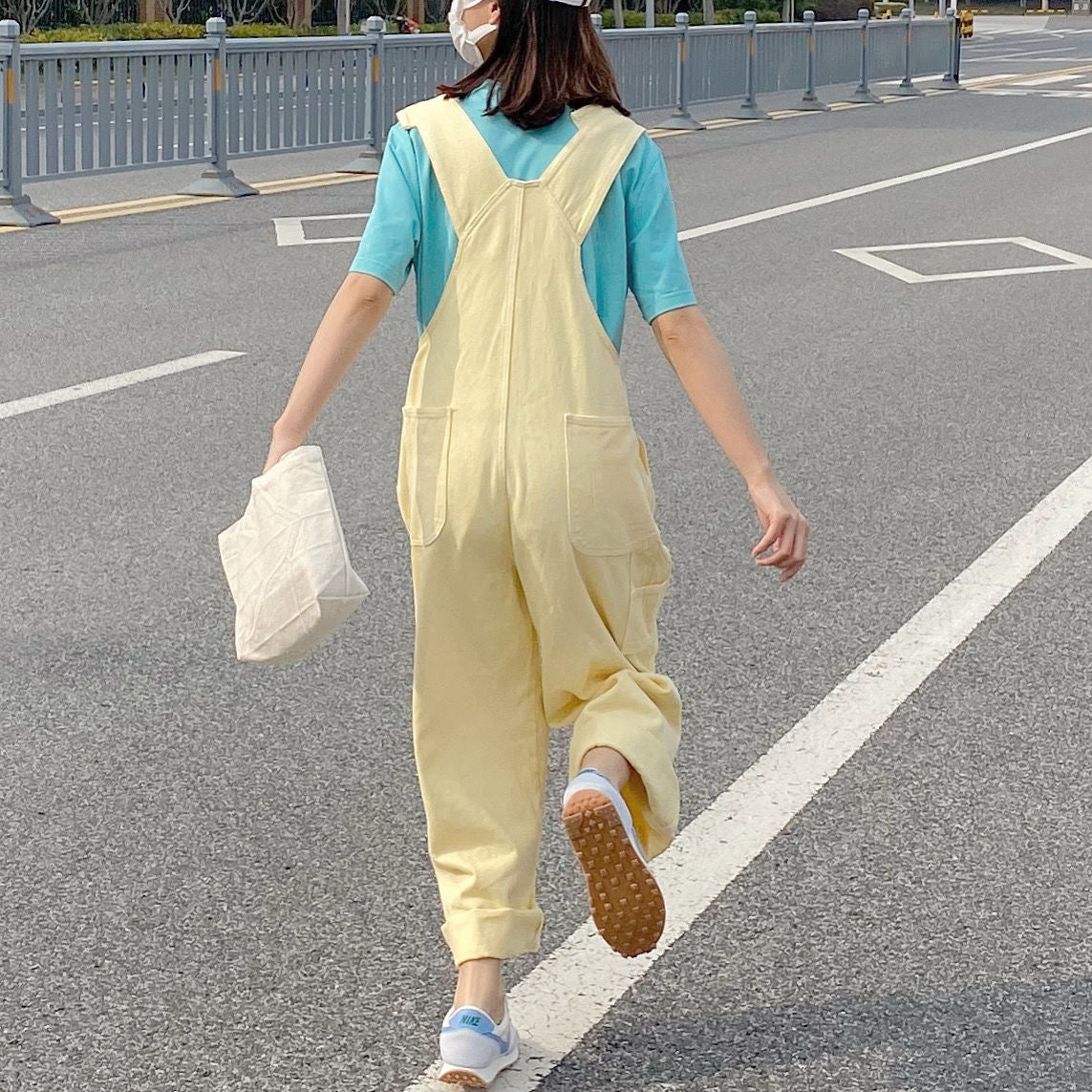 Spring Denim Overalls (Pastel Yellow)