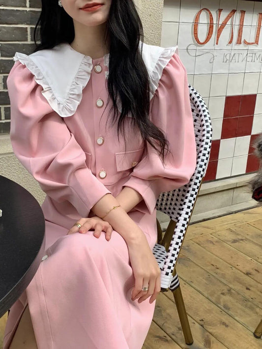 Cherry Blossom Button Up Midi Dress (Pink)