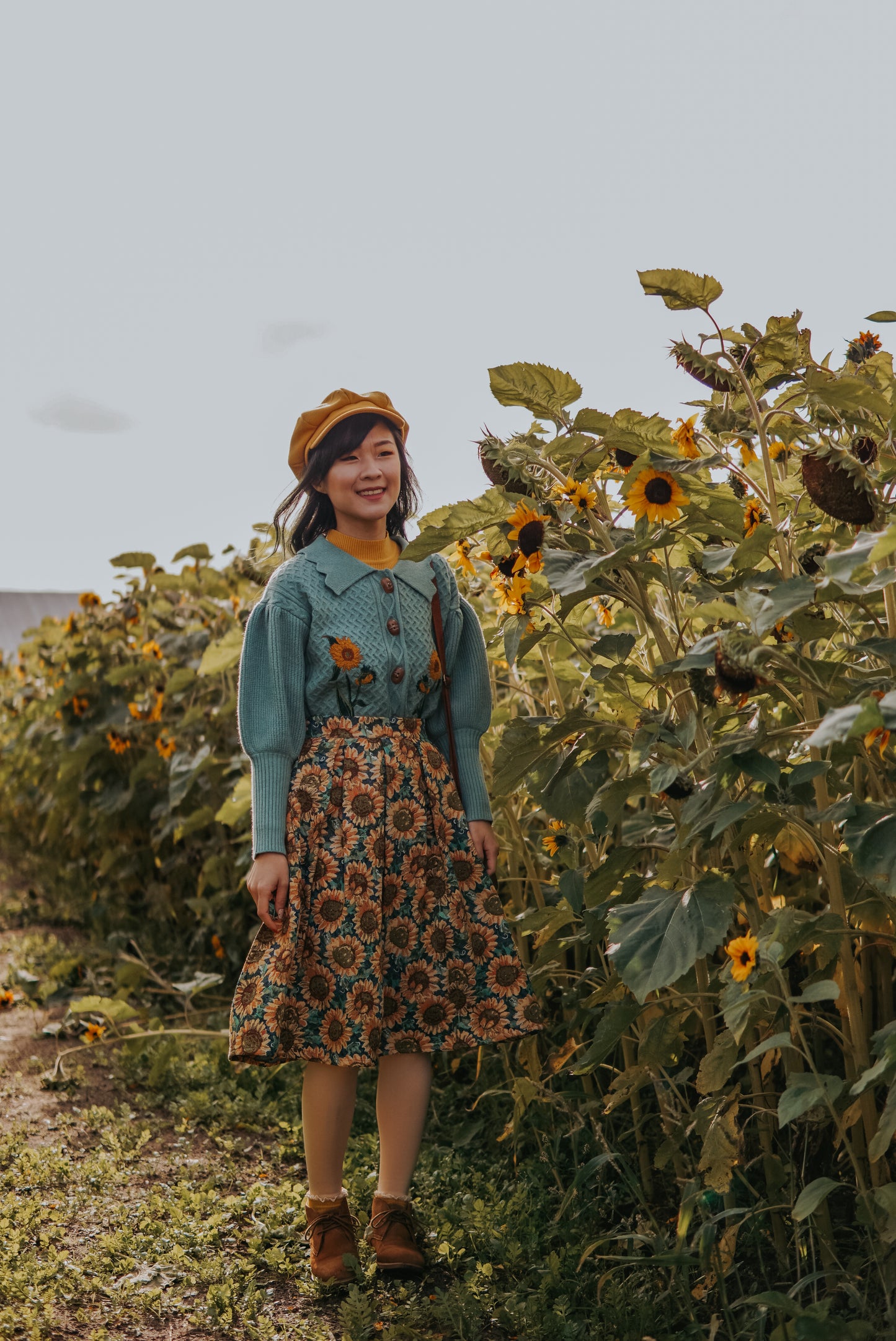 Sunflower Jacquard Midi Skirt (Blue/Yellow)