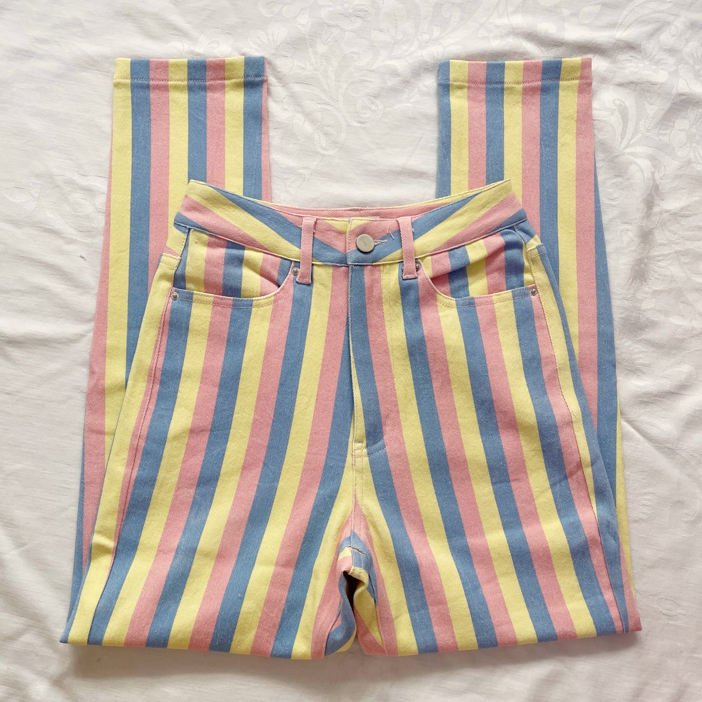 Candy Pastel Stripe Mom Jeans (Blue/Pink/Yellow)
