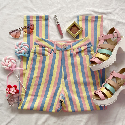 Candy Pastel Stripe Mom Jeans (Blue/Pink/Yellow)