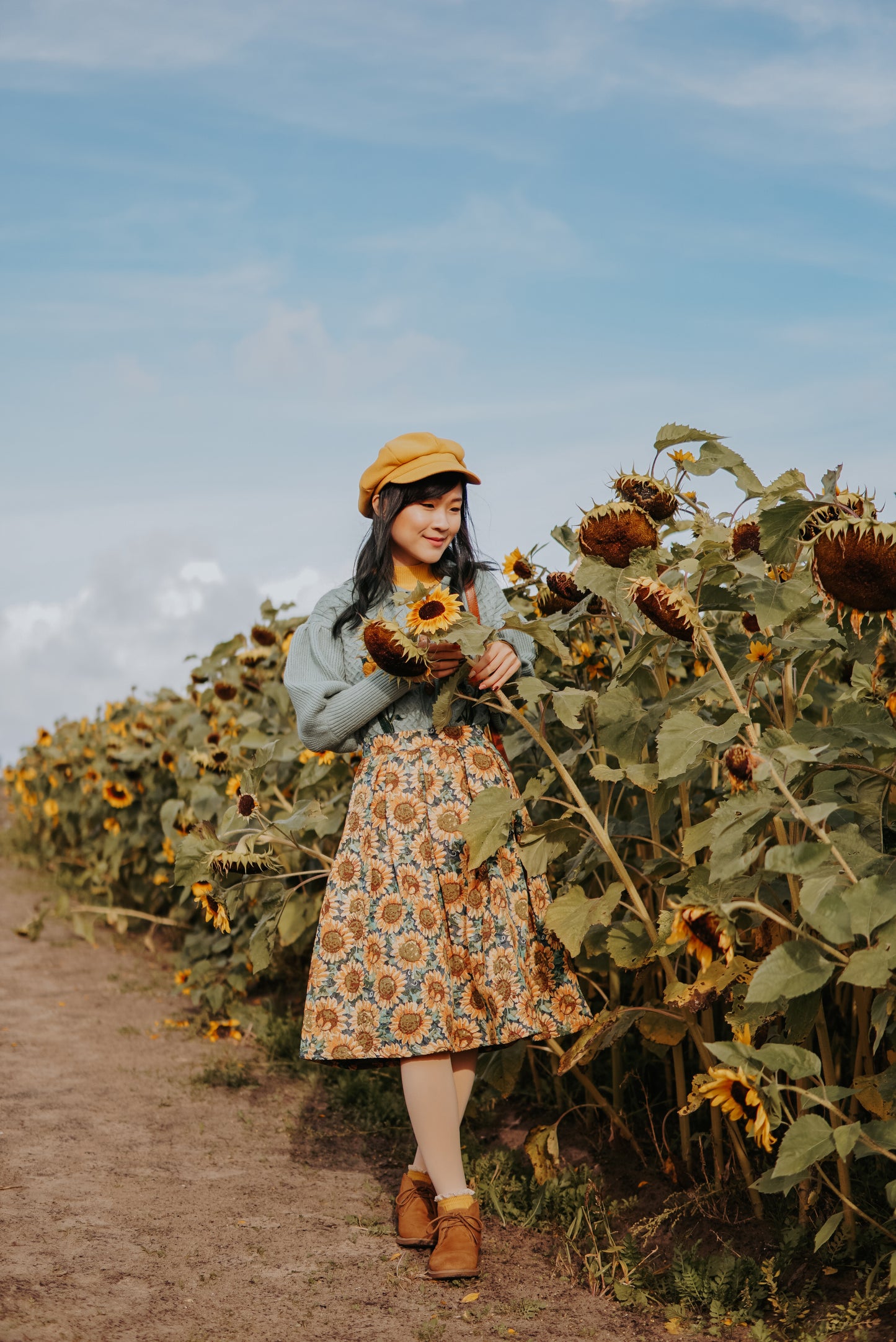 Sunflower Jacquard Midi Skirt (Blue/Yellow)
