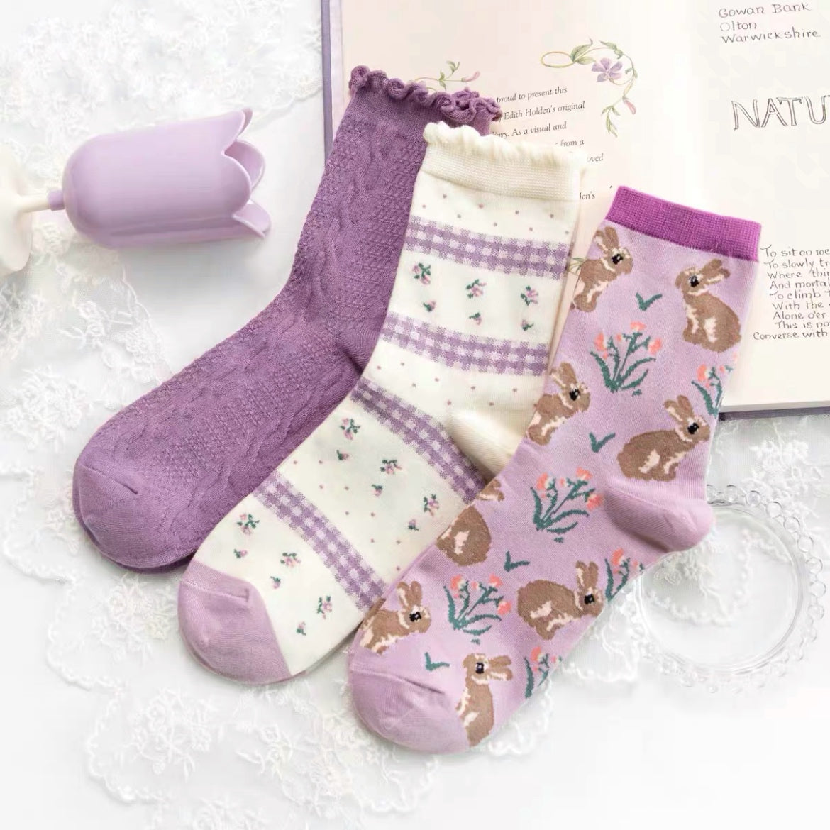 Bunny Floral Sock Set (2 Colors)