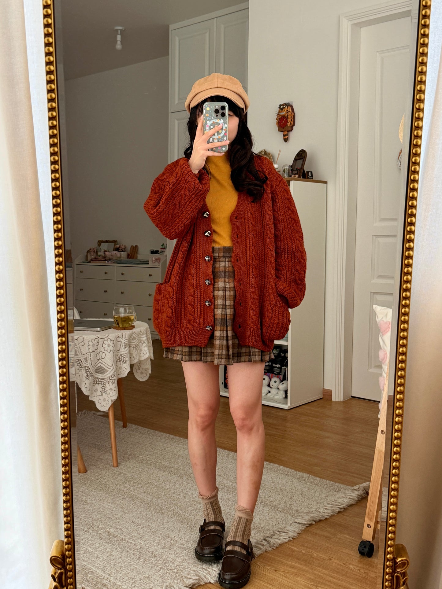 Chunky Cable Knit Cardigan (Burnt Caramel)