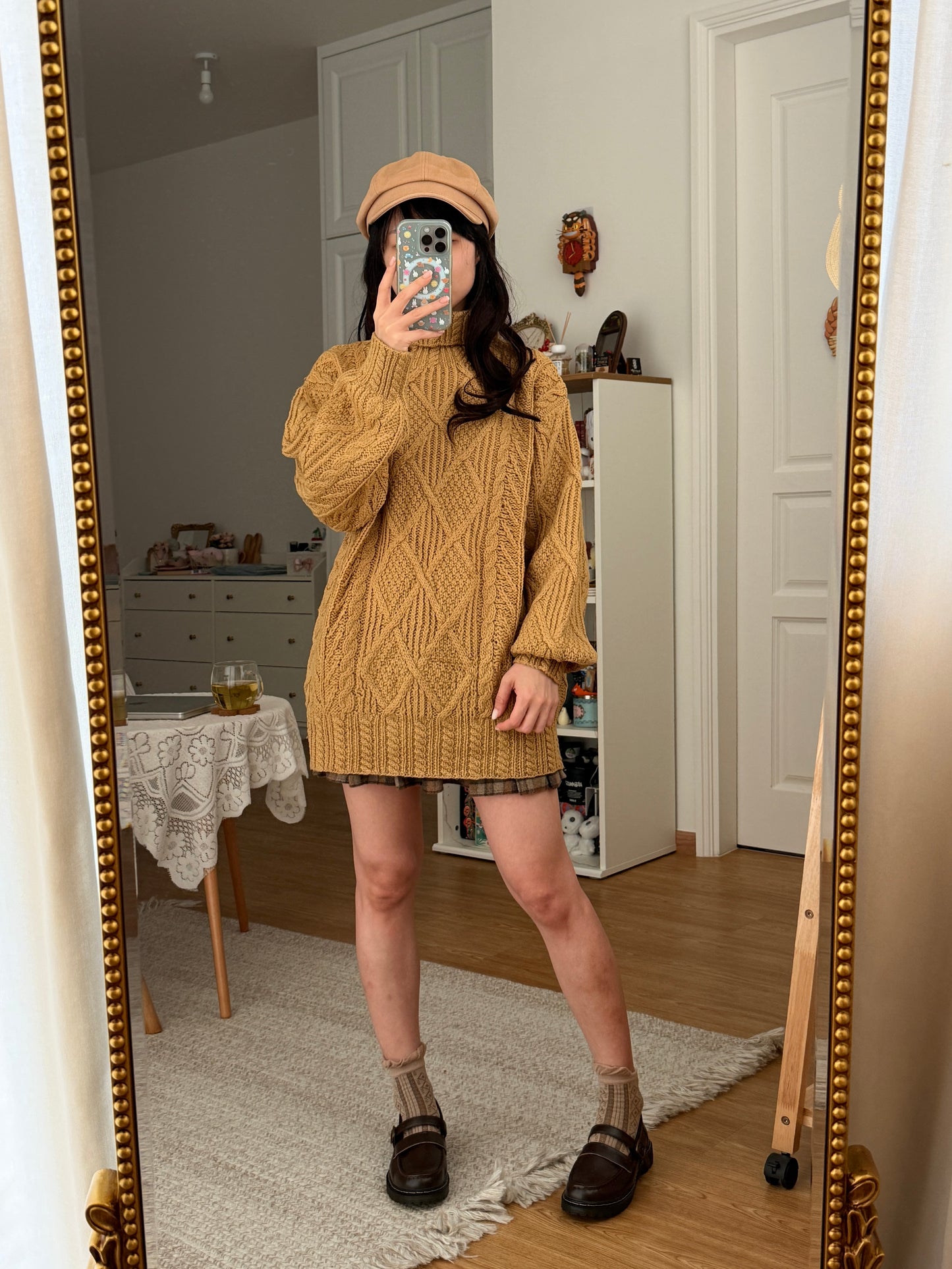 Chunky Cable Knit Turtleneck Sweater (Golden Yellow)