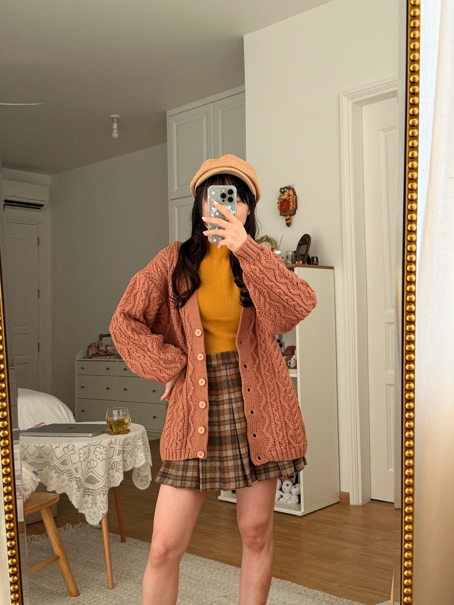 Chunky Cable Knit Cardigan (Blush Pink)