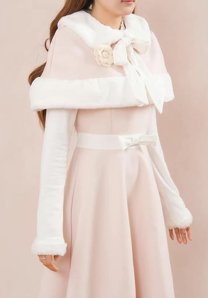 Cotton Candy Capelet & Midi Dress Set (Pink/White)