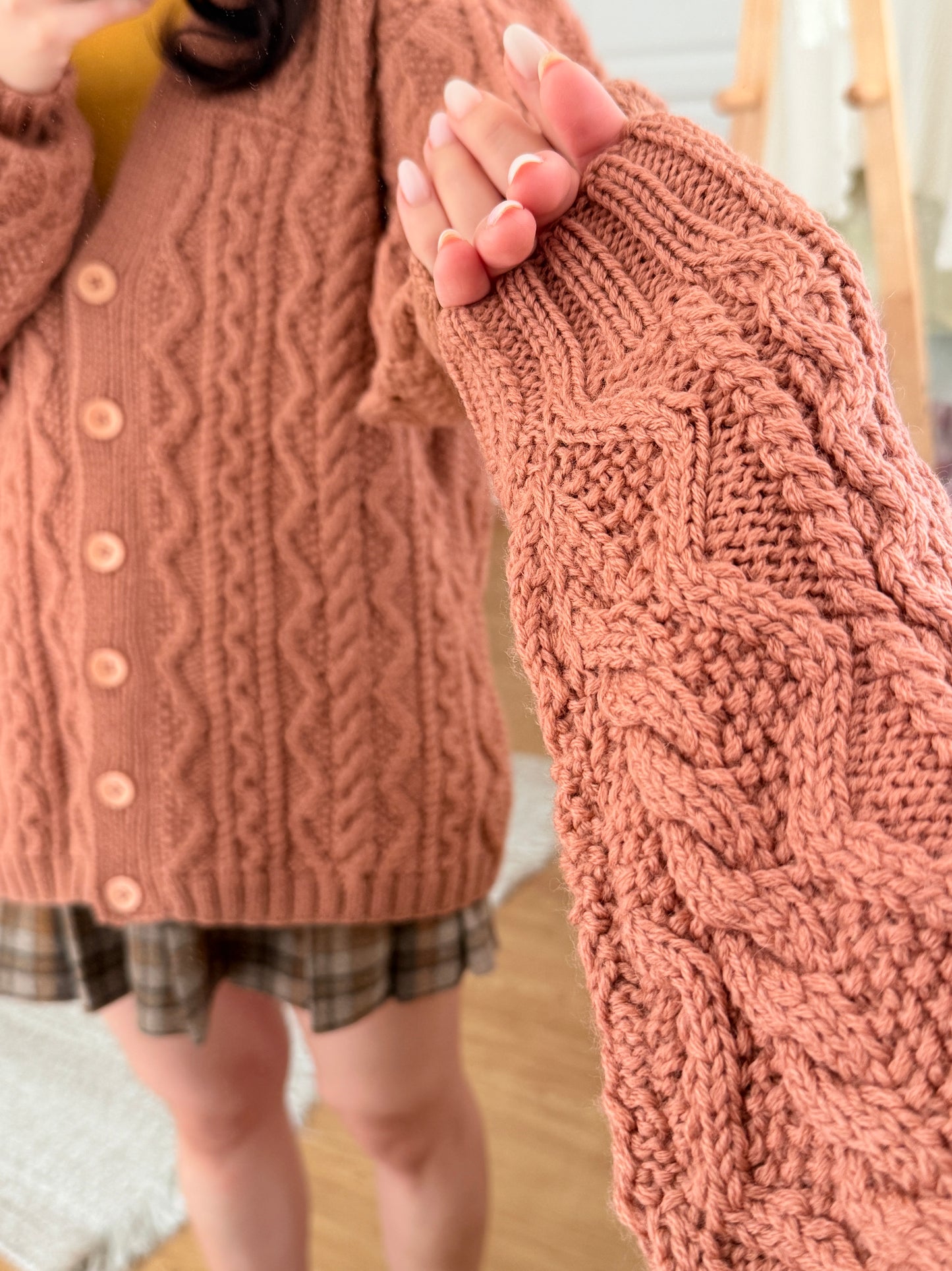 Chunky Cable Knit Cardigan (Blush Pink)