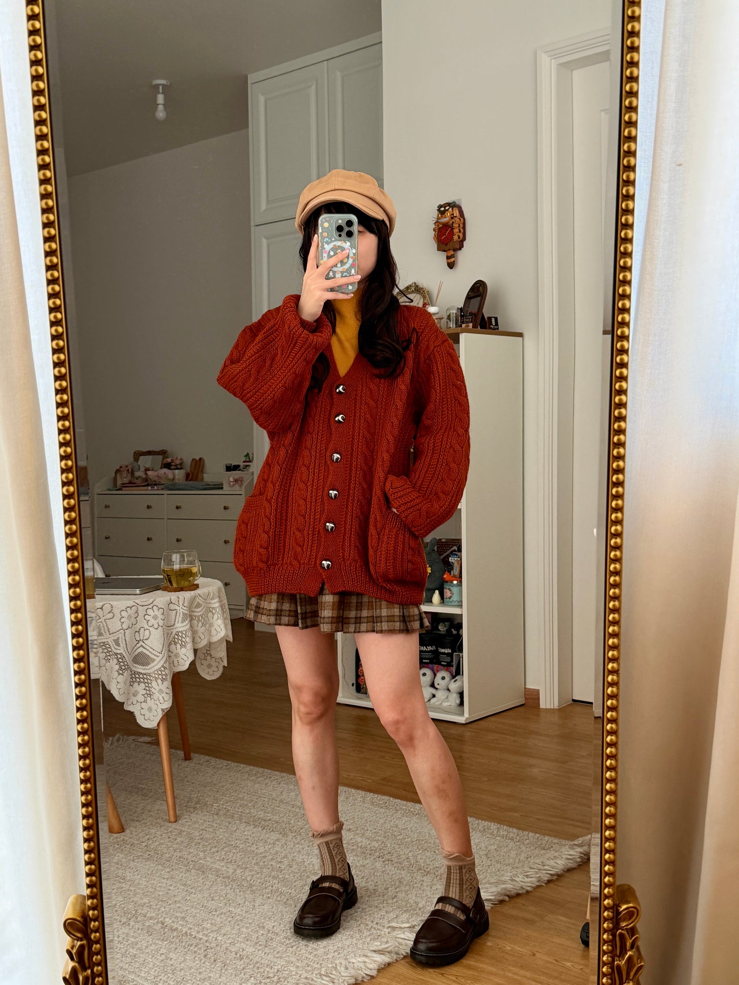 Chunky Cable Knit Cardigan (Burnt Caramel)