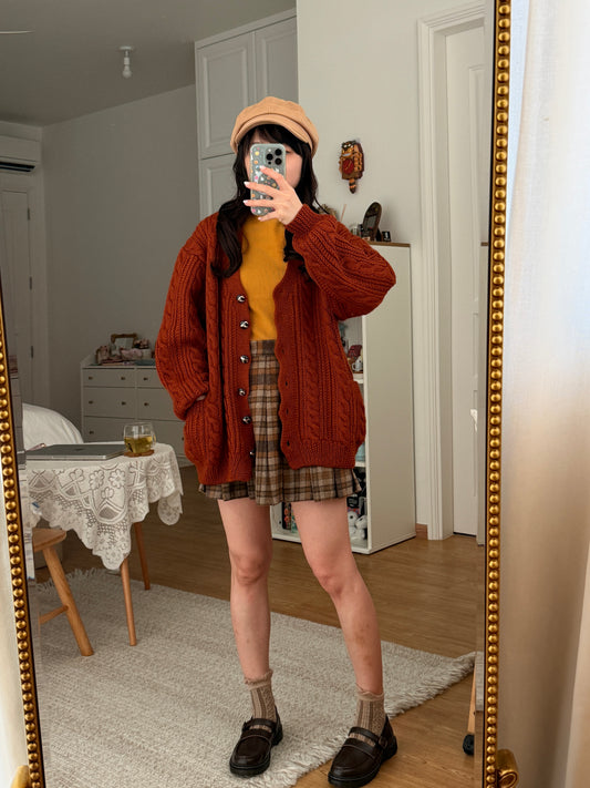 Chunky Cable Knit Cardigan (Burnt Caramel)