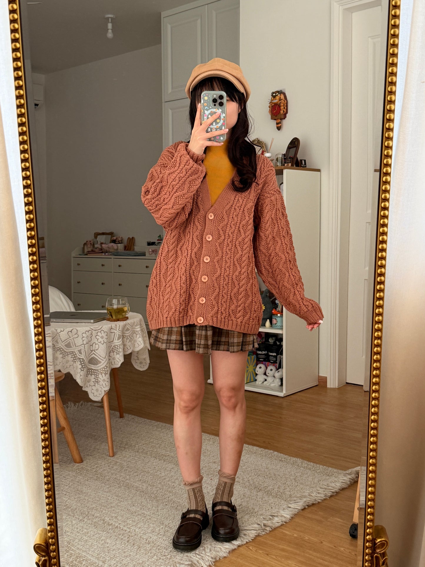 Chunky Cable Knit Cardigan (Blush Pink)