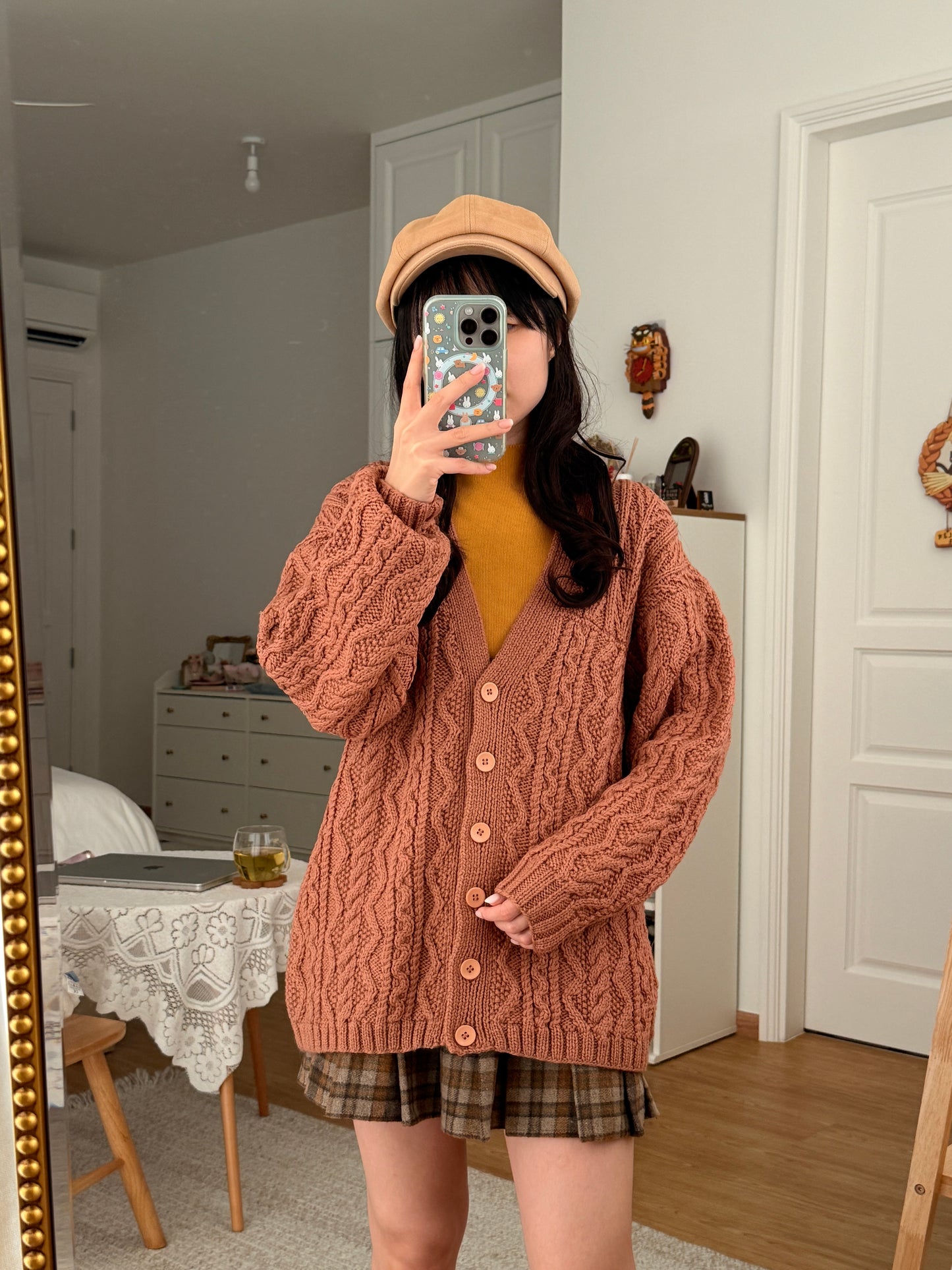 Chunky Cable Knit Cardigan (Blush Pink)