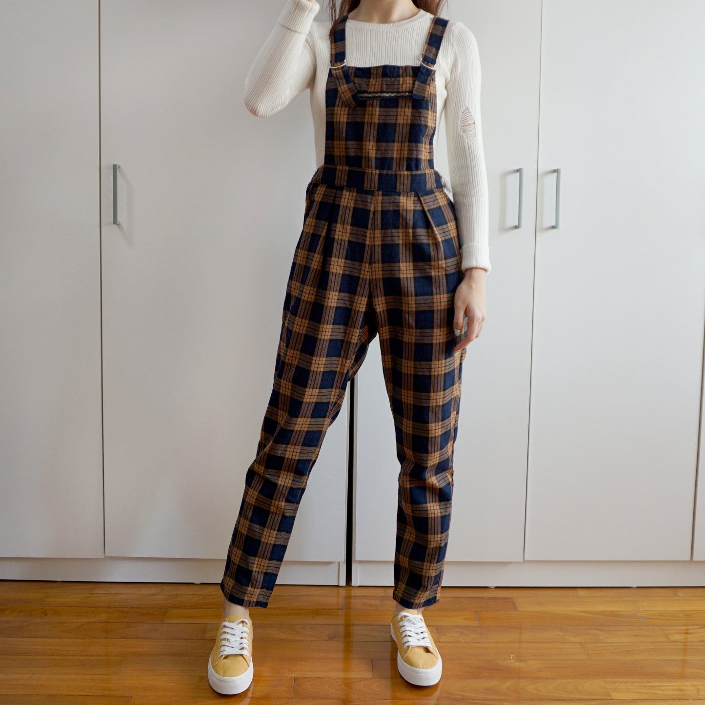 Vintage Plaid Overalls (Blue/Orange)