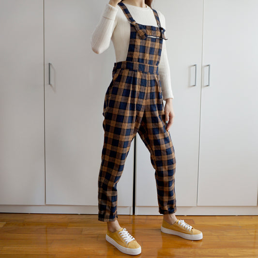 Vintage Plaid Overalls (Blue/Orange)