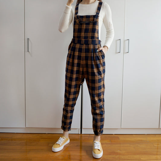 Vintage Plaid Overalls (Blue/Orange)