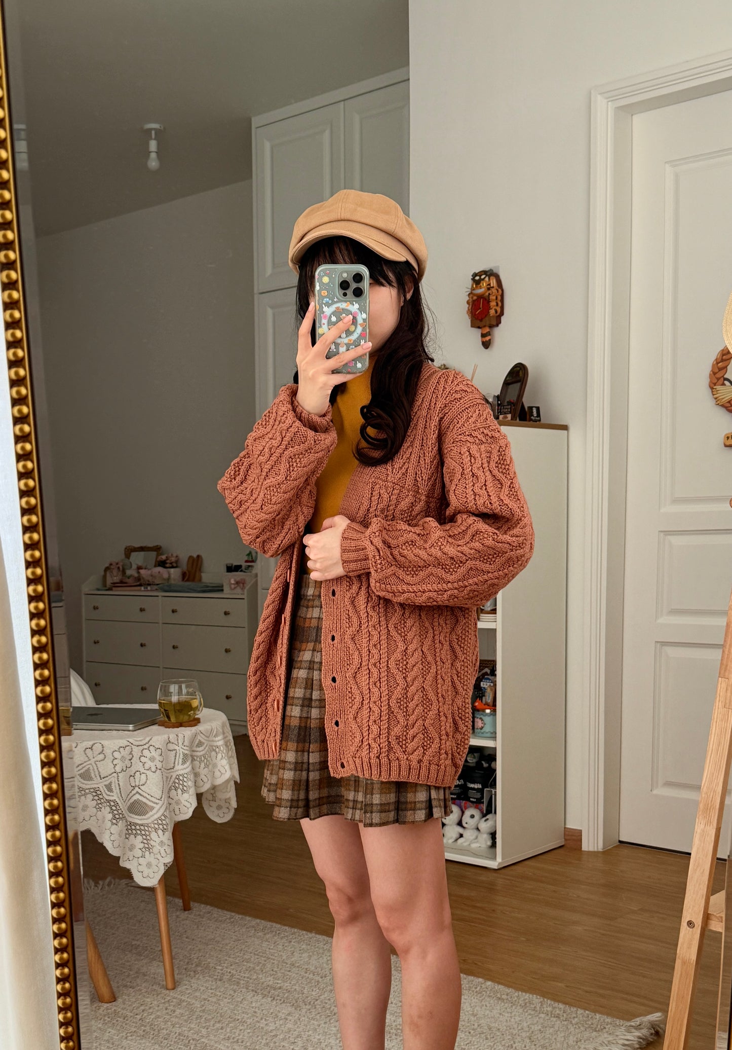 Chunky Cable Knit Cardigan (Blush Pink)