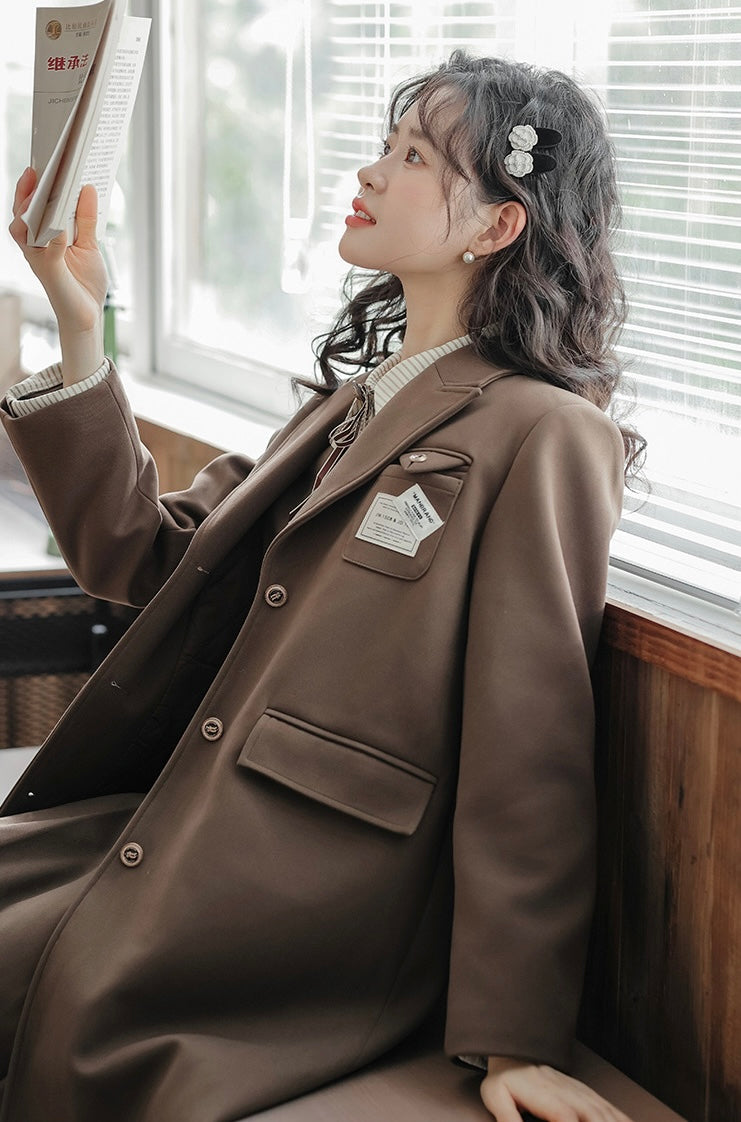 Academia Longline Blazer Jacket (Mocha Brown)