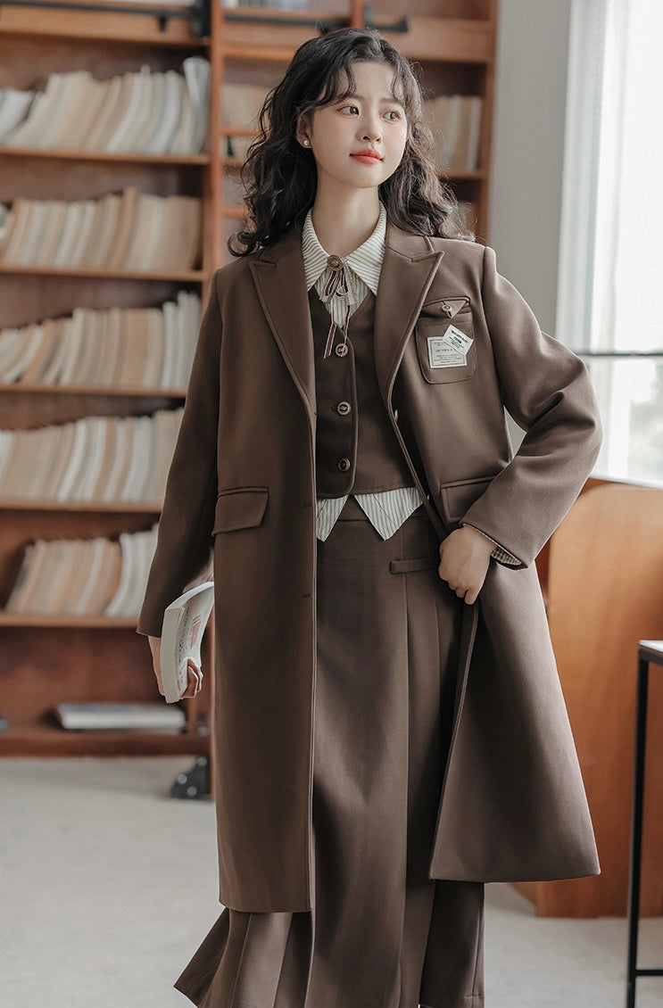 Academia Longline Blazer Jacket (Mocha Brown)